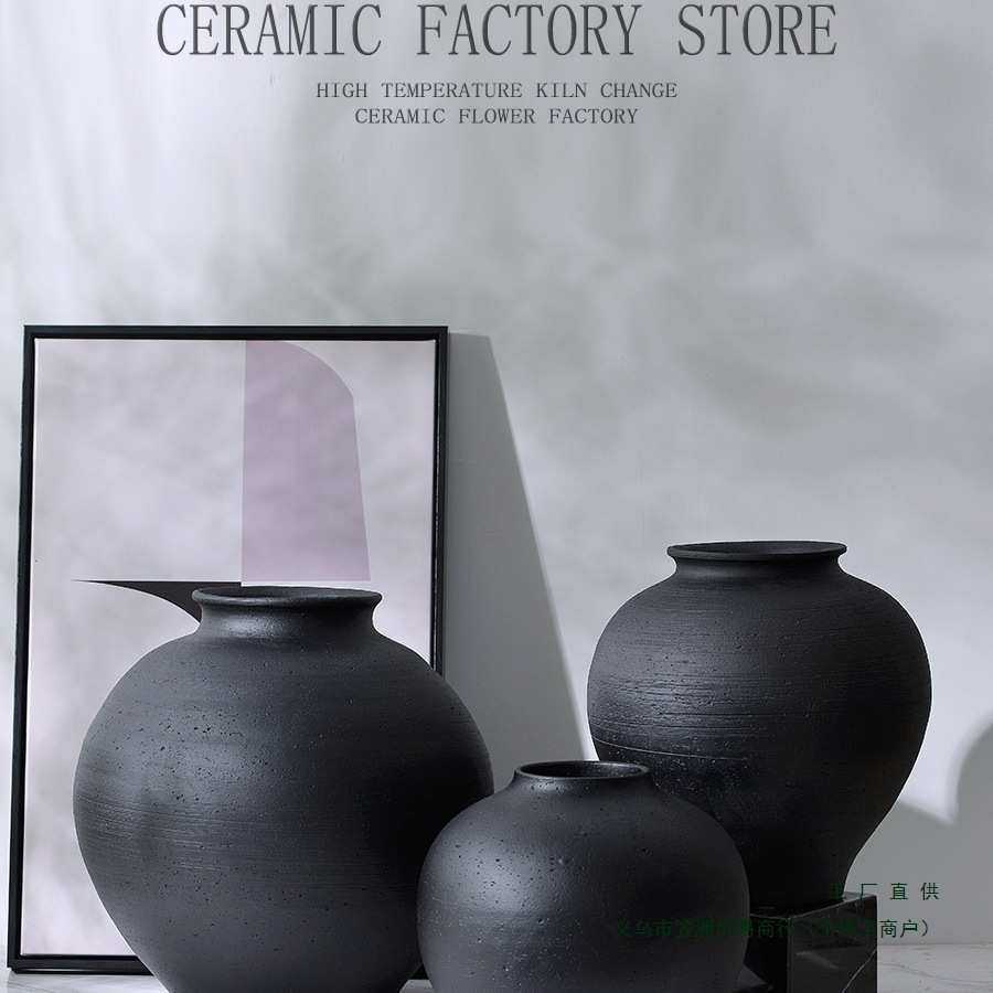 新中式复古土陶黑色粗陶陶罐客厅陶瓷花瓶摆件酒店样板间软装饰品,家居饰品,花瓶,淘宝优惠券,粉丝福利购,淘宝优惠卷