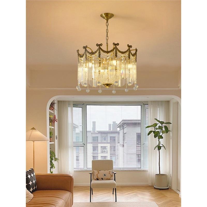 法式复古全铜水晶灯美式网欧式奢大气别墅客498餐厅卧厅室吊华灯