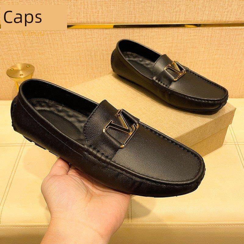 卡普丝高端真皮商务休闲皮鞋男士轻便豆豆鞋英伦软底一脚蹬乐福鞋