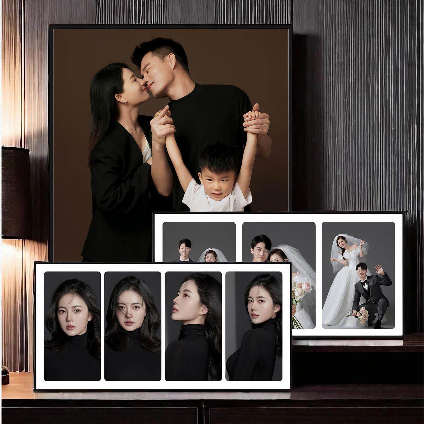 婚纱写真相框摆台挂画高端定制作结婚全家福照片打印黑色金属摆件