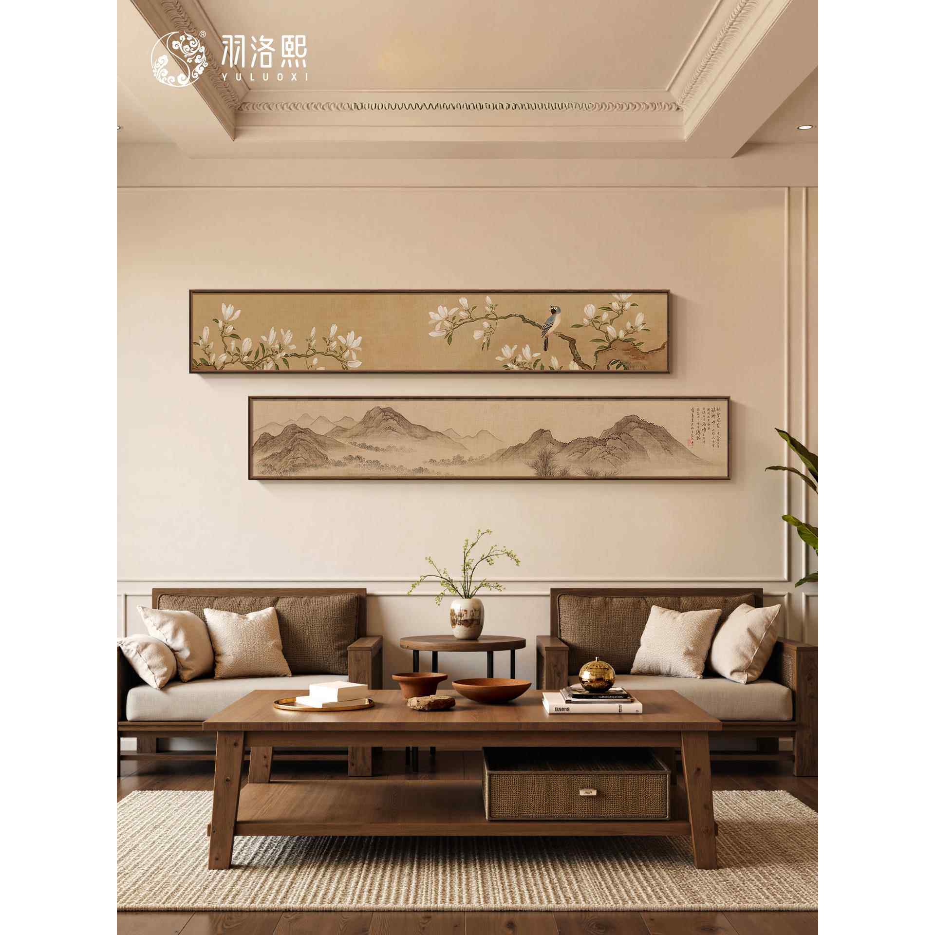 花鸟画宋代美学沙发背景墙装饰画新中式横版客厅书房背景墙面壁画