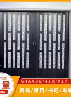 黑色PV断折叠门客C厅侧金IXZ滑水晶推隔拉卷帘角商铺餐厅吊滑无轨