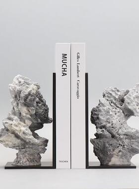 现代新中式创意书靠工艺品摆件客厅样板间书房办公室禅意石头书挡