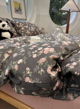 A类母婴级黑色碎花皱皱纱花边双层纱少女心四件套1.5m1.8米三件套