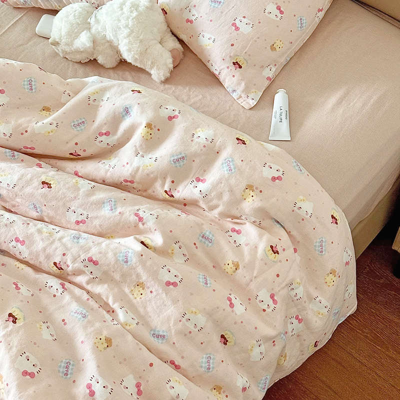 抖音爆款A类全棉母婴级有氧双层纱四件套ins风小清新纯棉裸睡床品