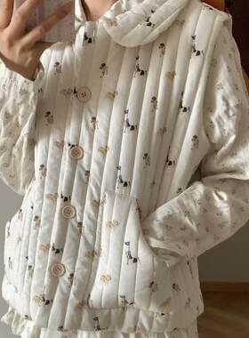 秋冬新品~米白棒球小狗马甲娃娃领加厚保暖可外穿棉服休闲家居
