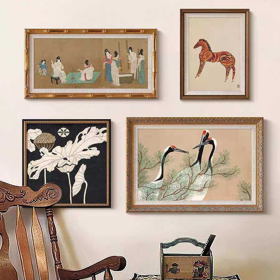 法式复古中国风客厅背景墙装饰画新中式餐厅玄关柜中古组合挂画,家居饰品,现代装饰画,淘宝优惠券,粉丝福利购,淘宝优惠卷