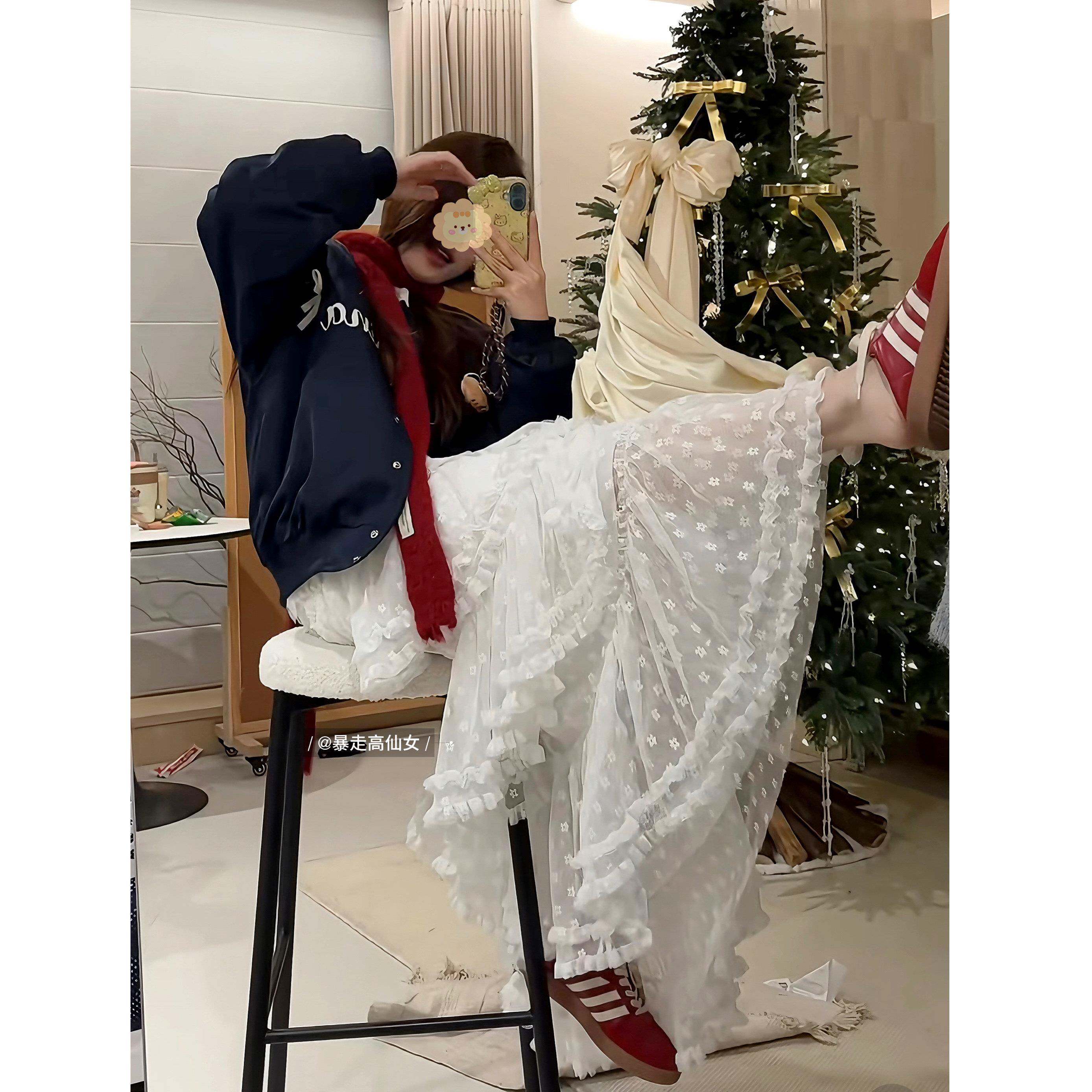 长白糕暴走高仙女白色蕾丝半身裙女春季175高个子加长版蛋糕裙