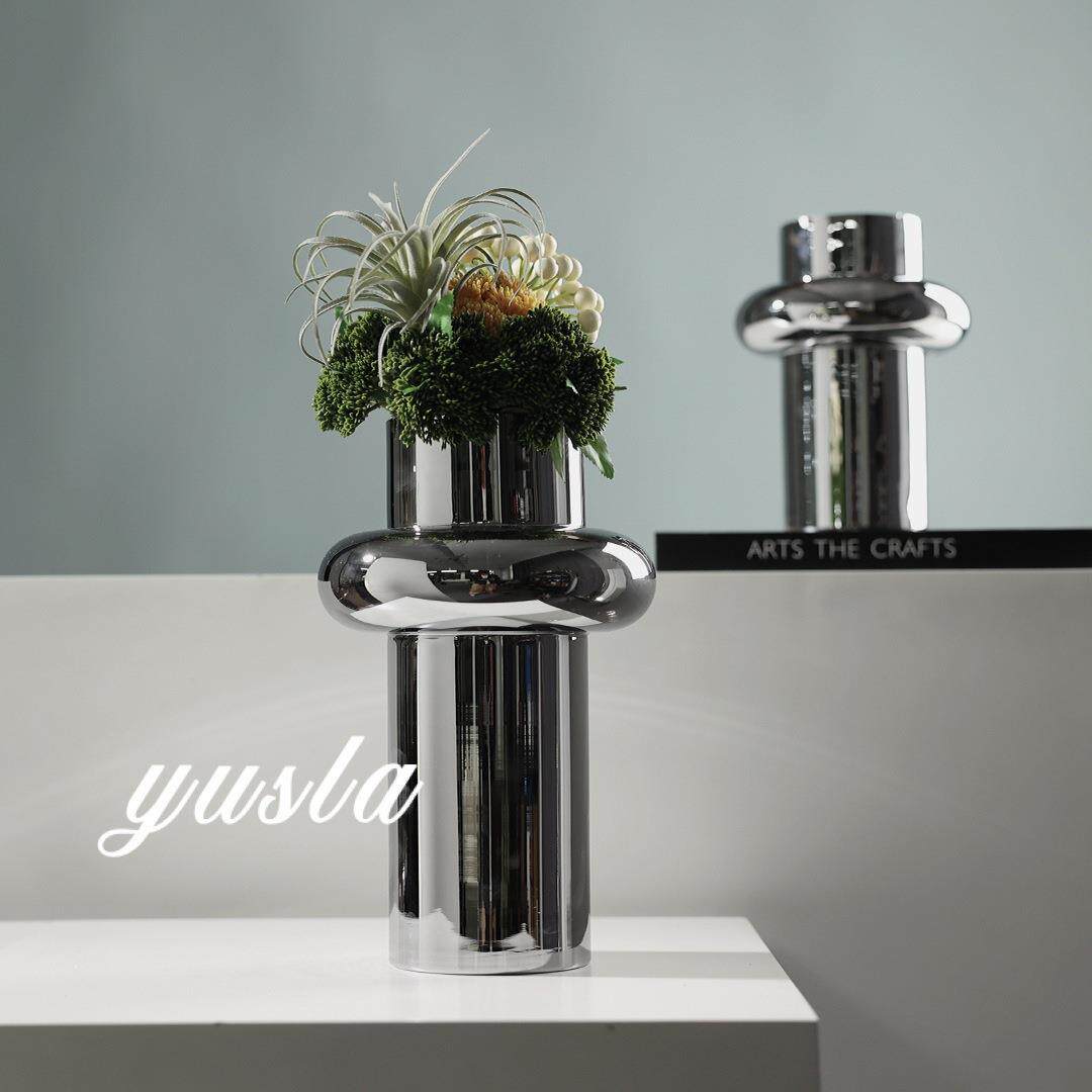 简约风客厅茶几插干花瓶花器餐厅吧台玻璃售楼处别墅摆件软装饰品