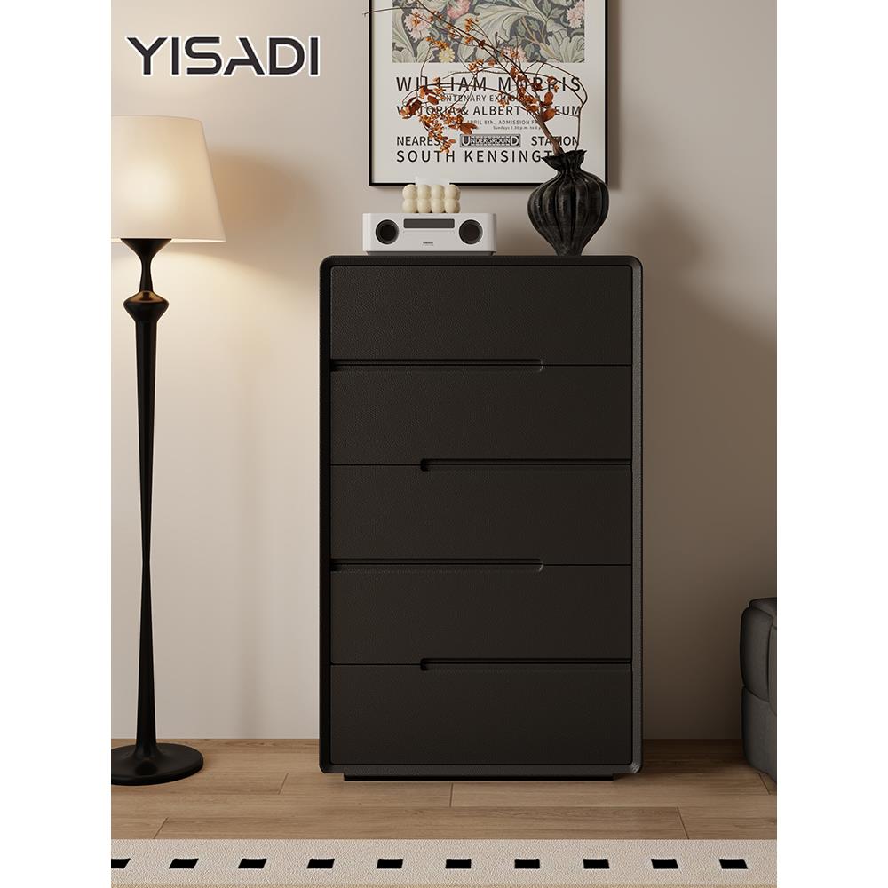 中古奶油风黑色实木软包斗柜五斗八斗柜卧室阳台客厅床头靠墙储物