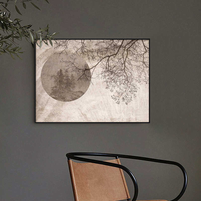 侘寂客厅大尺寸挂画新中式原木风玄关酒店民宿卧室床头装饰画壁画