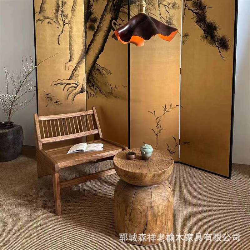 老榆木躺椅沙发懒人椅北欧阳台休闲单人禅意实木藤编椅中式家具