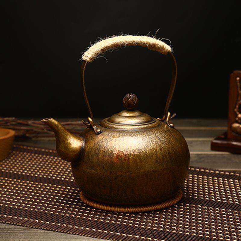 若容茶艺手工锤纹铜壶 煮茶壶炭炉烧水纯铜壶紫铜茶壶复古铜壶