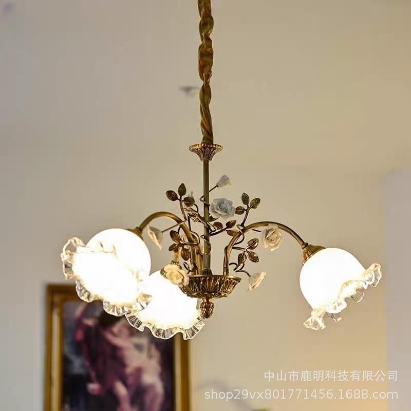 法式全铜花苞vintage吊灯中古风客厅餐厅古典卧室浪漫玫瑰铜花灯