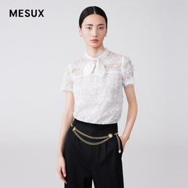 mesux米岫秋季精美蕾丝波浪，下摆复古宫廷短袖上衣mksud301