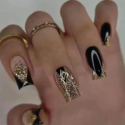24PcsFake Nails Press on Short Square Head False Nail Art Gr