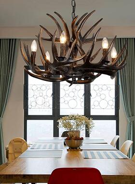 鹿艺鹿角灯美式复古客厅餐397厅吊咖啡厅灯小木屋吊创意个性吊灯