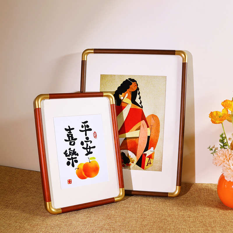 仿铜圆角实木大相框挂墙照片打印画框装裱a4全家福A3任意尺寸