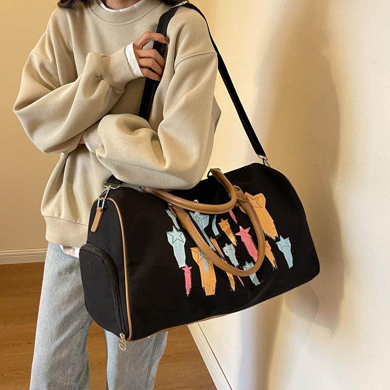 跨境新款大容量帆布手提收纳包运动休闲健身包韩版单肩斜挎旅行包