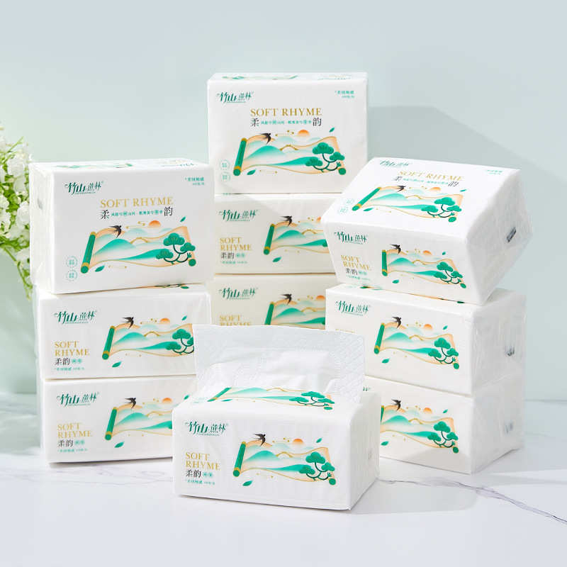 竹山蔗林抽纸纸巾10包装柔韵加厚抽取式面巾纸家用原生木桨餐巾纸