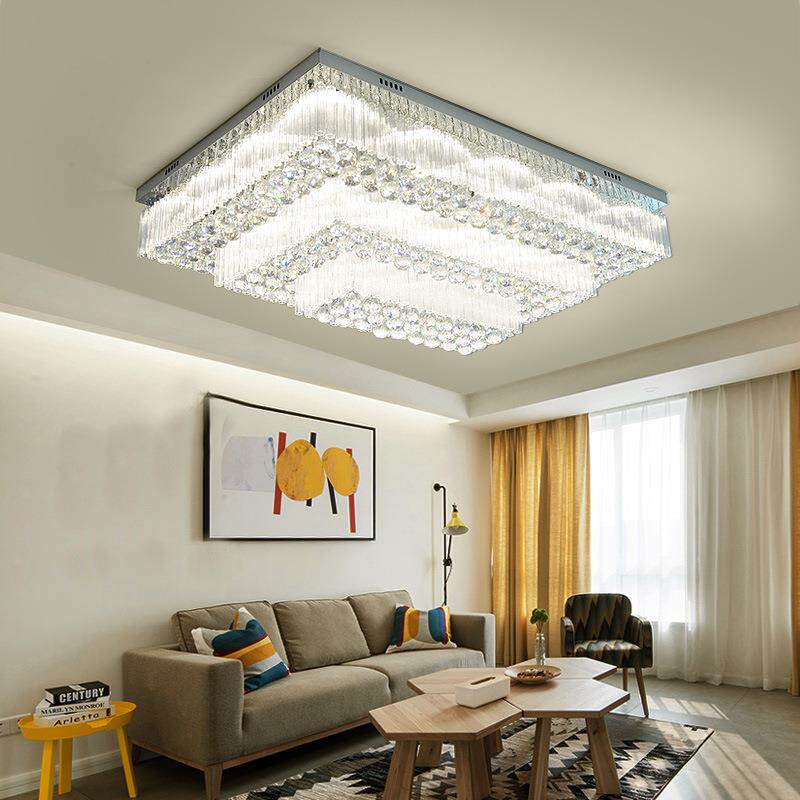 欧式客厅水晶吸顶灯长方形大厅餐厅简约家用吸灯饰工程轻奢风