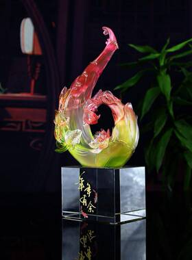 锋明琉璃工艺品金玉满堂创意档金鱼摆件家居可以装饰品店铺开业
