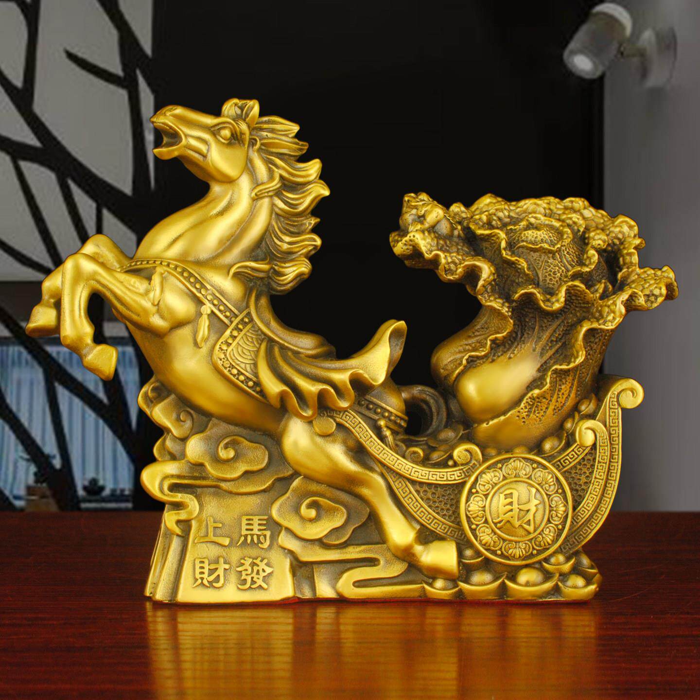 纯铜马摆件白菜马拉百财钱袋马立马发财南方补角装饰吉祥物工艺品