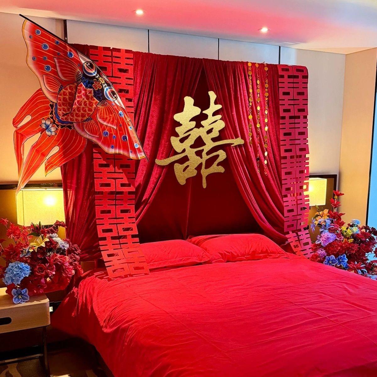 婚房布置套装结婚客厅卧室床头拉花装饰男方女方新房喜庆婚礼大全