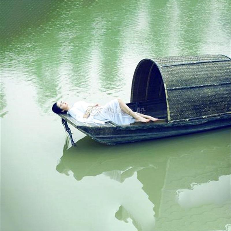 仿古实木乌篷船江南古镇摇橹木船水上游览观光船