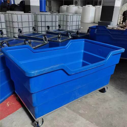 江苏塑料布草笼车加厚塑胶手推洗衣房周转箱带轮子防漏水pe胶桶