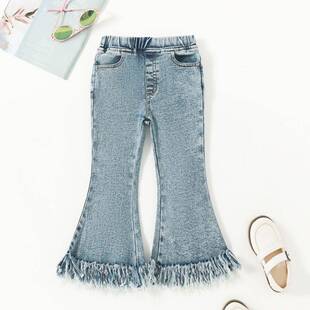 girls mid waist denim material bell bottom jeans all seasons