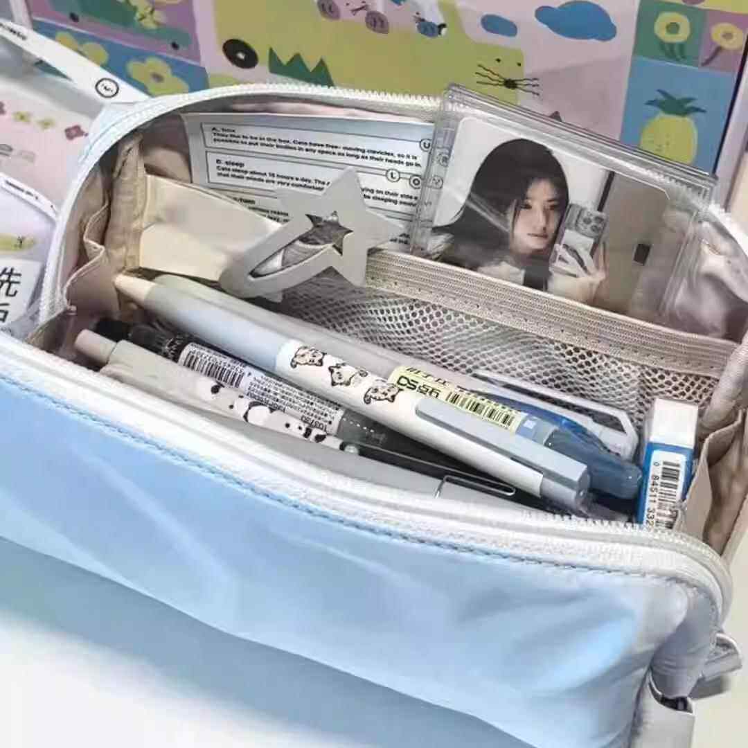 ins风高颜值奶蓝色奶fufu方方笔袋铅笔盒小清新文具袋纯色收纳袋