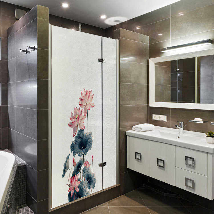 D1359荷花新款磨砂PVC自粘玻璃贴阳台浴室卫生间装饰贴透光不透明,家居饰品,软装墙贴,淘宝优惠券,粉丝福利购,淘宝优惠卷