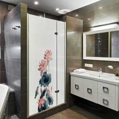 D1359荷花新款磨砂PVC自粘玻璃贴阳台浴室卫生间装饰贴透光不透明