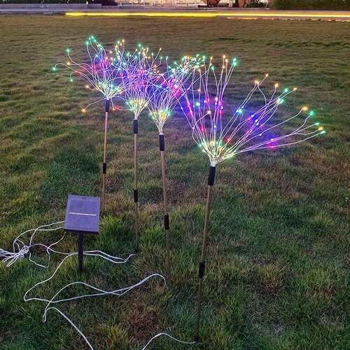 现货花太阳防OLY庭院装饰照明能灯仿真插草地雨烟花灯彩色园庭院