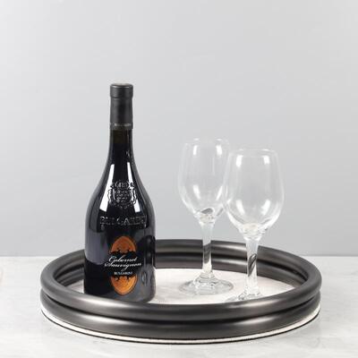 现代简约金属皮香革双圈盘珠宝薰托ZPD置摆物盘件客厅卧室家居装