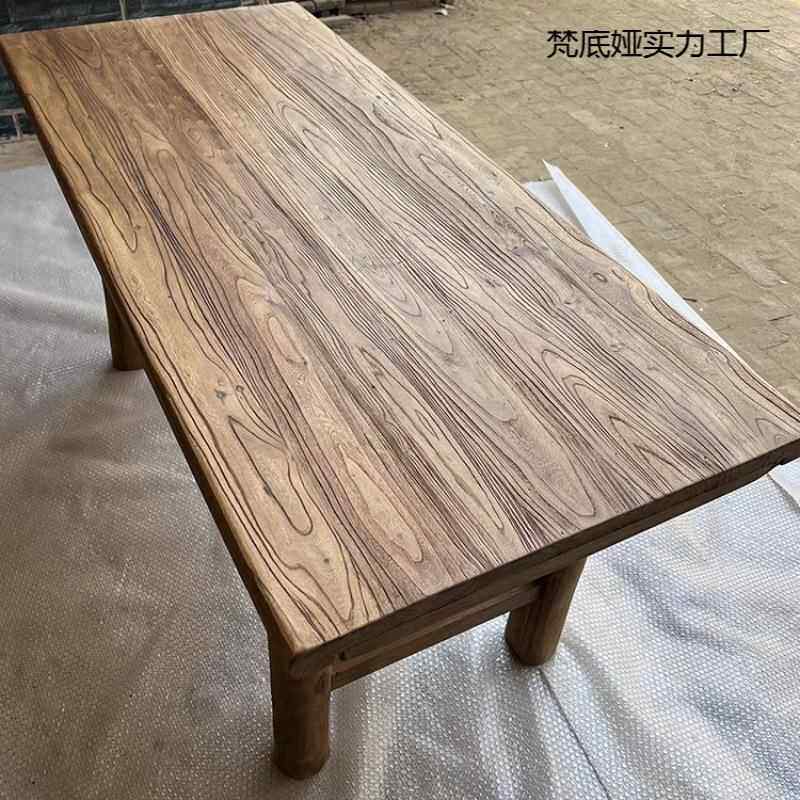 老榆木茶书桌实木复桌古长桌原木吧无品牌/台办公简约桌民宿餐茶