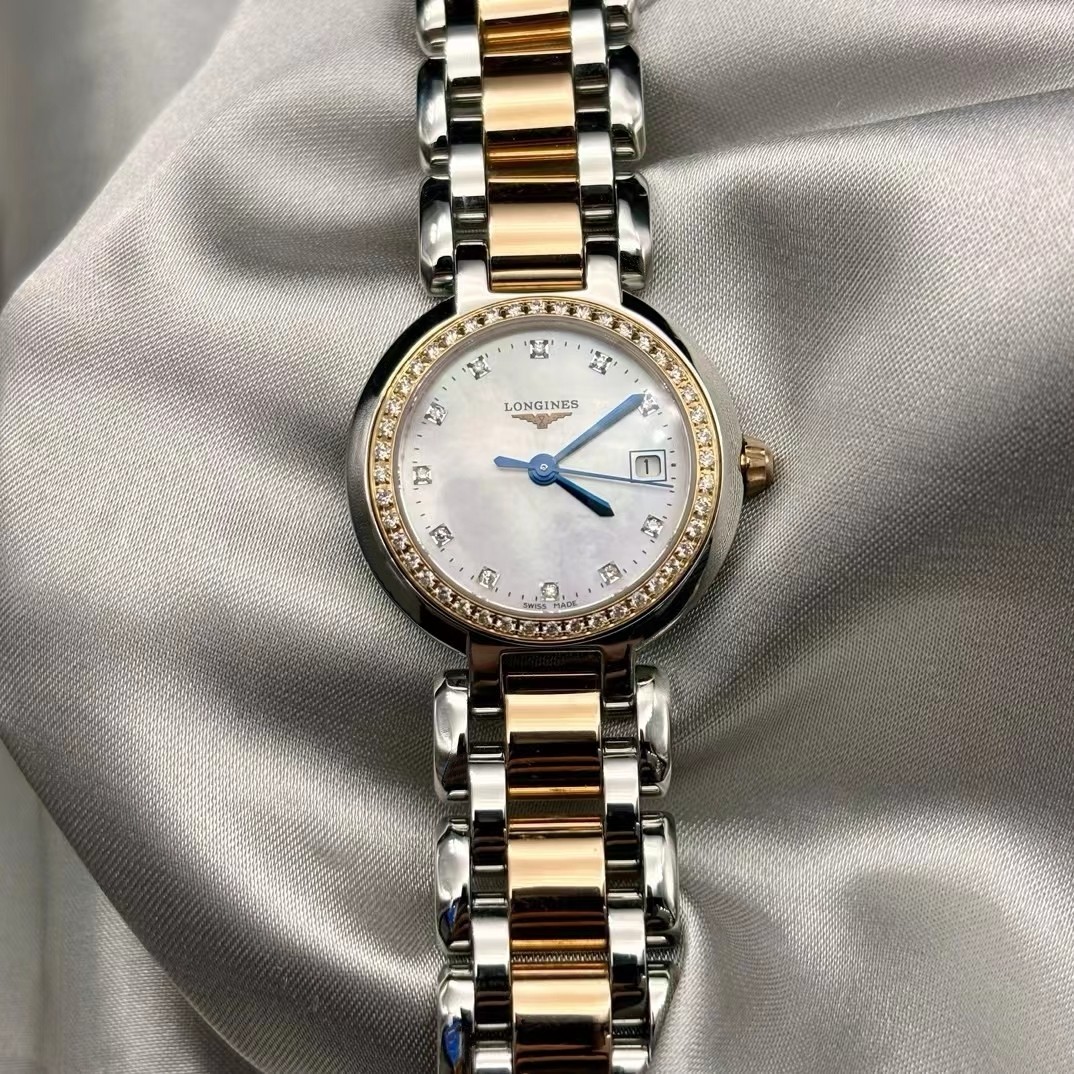 98新浪琴优雅L8.110.5.89.6贝母镶钻石英女士手表26.5mm正品二手