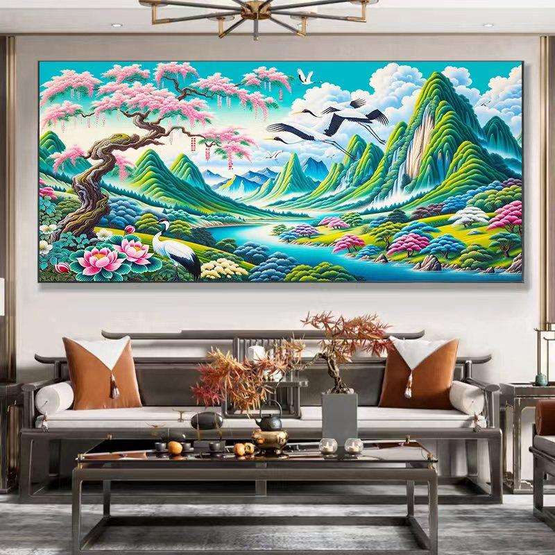 桃源静乡十字绣2024新款线绣客厅风景山水画满绣自己绣手工大幅