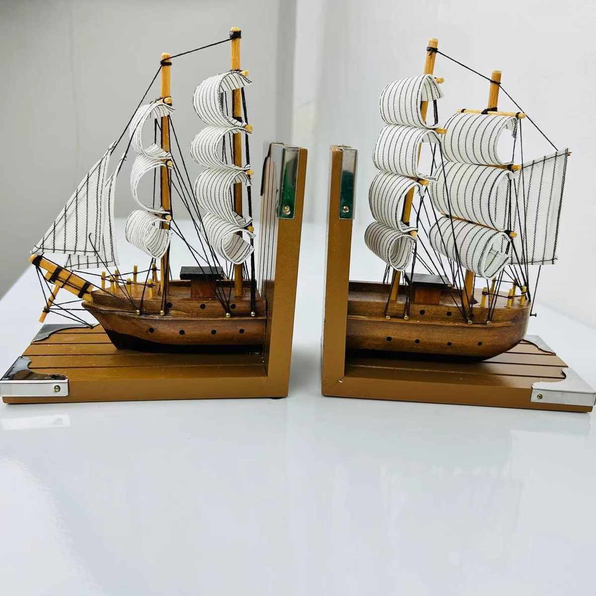 模型书房桌面手工书立摆件欧式书挡书靠创意装饰品风格办公室帆船