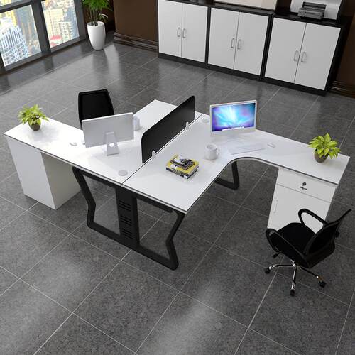 L型员工办公桌椅组合简约现代工位办公室屏风卡座电脑桌带书柜