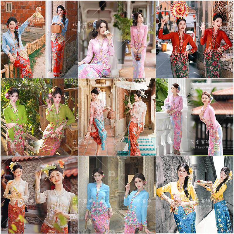 2026新款小娘惹拍照服装傣族簪花民族风刺绣套装旅拍写真摄影服饰