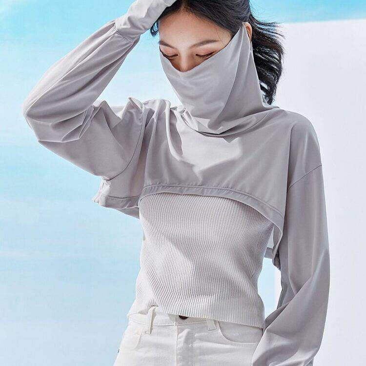 开车防晒袖套女夏季冰丝手套薄挂耳护颈面罩连肩披肩