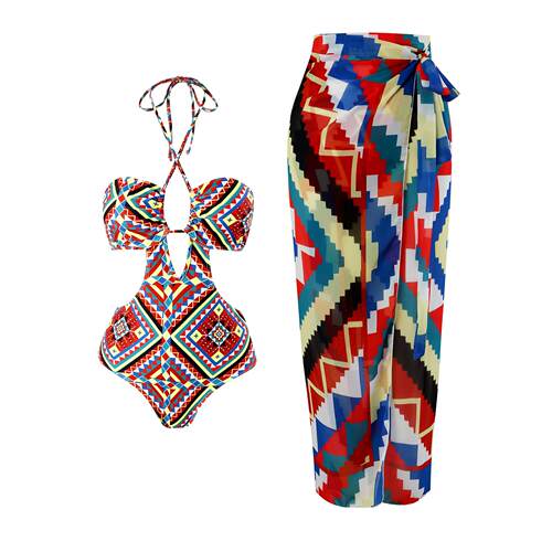 Two piece swimsuit printed geometric diagram swimsuit for