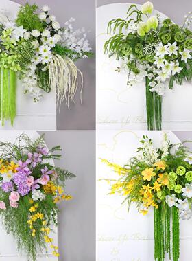 婚庆彷真花白绿色婚礼布置挂花角花森系莫奈背景大挂花艺迎宾装饰