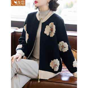 2025新款 针织薄外套中年妇女服装 中老年春秋季 服装 妈妈 西式 时尚