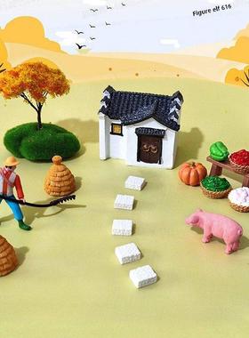 秋粮收获季节装饰微景观秋收包沙盘景观装饰农民蚱蜢胡椒