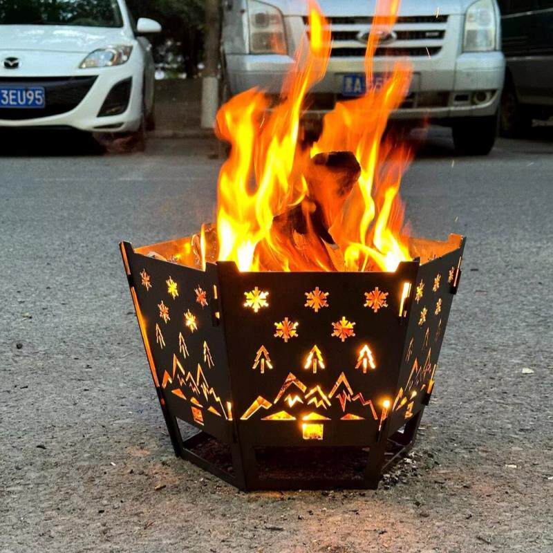 卡片式可拆卸露营焚火台烧烤野外铁艺折叠煮茶庭院便携烽火桶野营