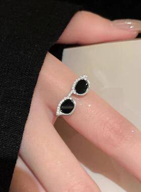 百搭墨镜开口戒指女款小众设计迷你眼镜食指戒甜酷轻奢感指环