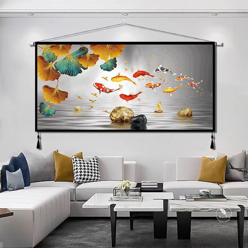 横幅九鱼图沙发床头挂布背景布房间挂毯客厅装饰布艺挂画墙画定制